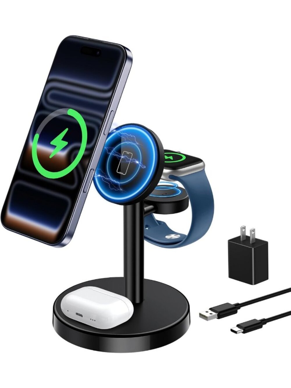 3-in-1 Fast Wireless Charging Station for iPhone, AirPods & Apple Watch
